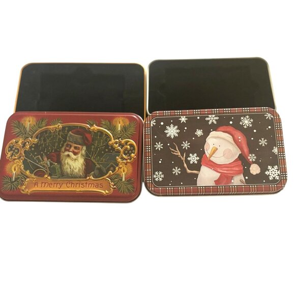 Set Of 5 Christmas-Themed Metal Gift Tins W Santa/Snowman Christmas Holiday - Picture 5 of 9